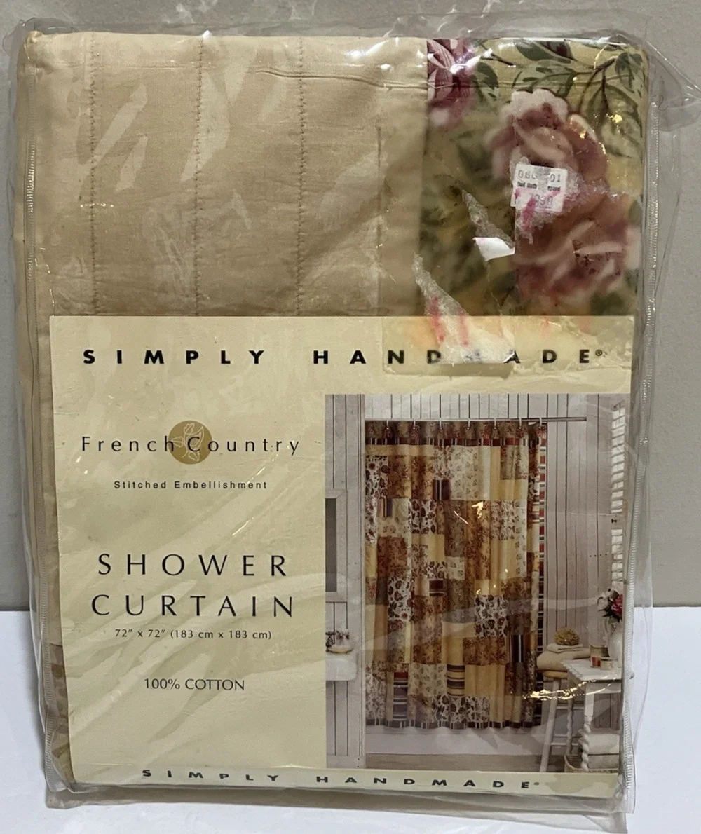 French Country Shower Curtain Brown Green Floral Fabric Cottage Simply Handmade
